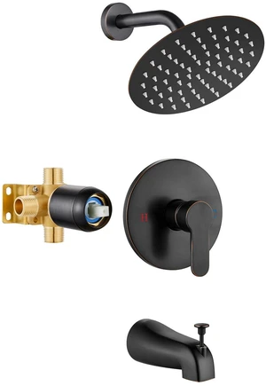 Shower Faucet Set with Tub Spout,8" Bathtub Faucet-Oil Bronze Male Threads Rough-In Valve,Round Head Shower System,Tub and Shower Kit Set Shower Faucet Set with Tub Spout,8" Bathtub Faucet-Oil Bronze Male Threads Rough-In Valve,Round Head Shower System,Tub and Shower Kit Set