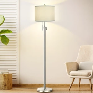 Brushed Nickel Floor Lamp for Living Room, Adjustable Height Standing Lamp, Tall Pole Light with Grey Shade for Bedroom, 8W 4000K 3-Way LED Bulb Included (Brushed Nickel, Grey Shade) Brushed Nickel Floor Lamp for Living Room, Adjustable Height Standing Lamp, Tall Pole Light with Grey Shade for Bedroom, 8W 4000K 3-Way LED Bulb Included (Brushed Nickel, Grey Shade)