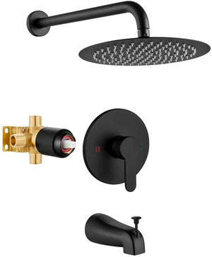 Shower Faucet Set with Tub Spout,10" Bathtub Faucet-Matte Black Male Threads Rough-In Valve,Round Head Shower System,Tub and Shower Kit Set Shower Faucet Set with Tub Spout,10" Bathtub Faucet-Matte Black Male Threads Rough-In Valve,Round Head Shower System,Tub and Shower Kit Set