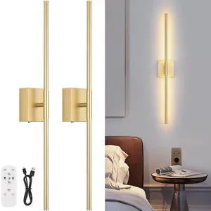 Battery Operated Wall Sconce Set of Two with Remote Control, 3000K-6000K Dimmable Gold Wall Lights, Timable LED Wireless Wall Sconces, 350° Ratate for Bathroom, Living Room, Hallway 29.1 Inch Battery Operated Wall Sconce Set of Two with Remote Control, 3000K-6000K Dimmable Gold Wall Lights, Timable LED Wireless Wall Sconces, 350° Ratate for Bathroom, Living Room, Hallway 29.1 Inch