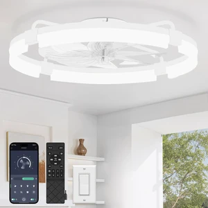 24" Ceiling Fans with Lights, Low Profile Fandelier for Bedroom Flush Mount Fan Light, Stepless Dimmable, App/Remote Control, 3 CCT Led, 6 Speeds, Quiet Reversible DC Motor, White 24" Ceiling Fans with Lights, Low Profile Fandelier for Bedroom Flush Mount Fan Light, Stepless Dimmable, App/Remote Control, 3 CCT Led, 6 Speeds, Quiet Reversible DC Motor, White
