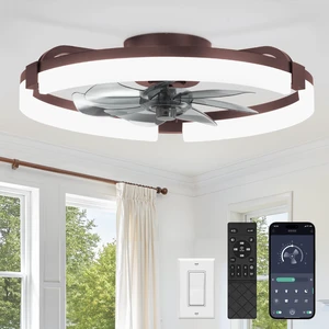 20" Ceiling Fans with Lights, Low Profile Fandelier for Bedroom Flush Mount Fan Light, Stepless Dimmable, App/Remote Control, 3 CCT Led, 6 Speeds, Quiet Reversible DC Motor, Brown 20" Ceiling Fans with Lights, Low Profile Fandelier for Bedroom Flush Mount Fan Light, Stepless Dimmable, App/Remote Control, 3 CCT Led, 6 Speeds, Quiet Reversible DC Motor, Brown