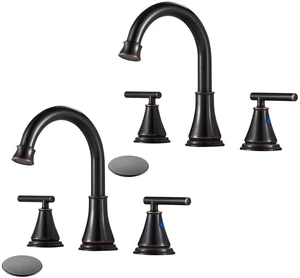 Widespread Bathroom Faucet 3 Hole, Oil Rubbed Bronze Faucet with Pop-up Drain Widespread Bathroom Faucet 3 Hole, Oil Rubbed Bronze Faucet with Pop-up Drain