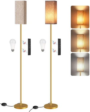 2Pack 64.2 Dimmable Floor Lamp for Living Room with Remote & Foot Switch, Corner Floor Lamp for Bedroom, Includes A19 Bulb, Modern Standing Tall Lamp, ETL Listed Beige and Gold DE17LDP205 2Pack 64.2 Dimmable Floor Lamp for Living Room with Remote & Foot Switch, Corner Floor Lamp for Bedroom, Includes A19 Bulb, Modern Standing Tall Lamp, ETL Listed Beige and Gold DE17LDP205