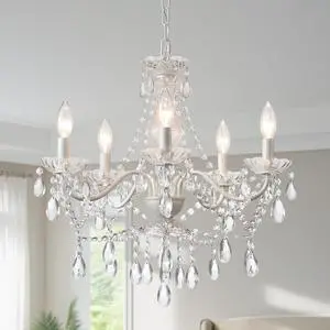 Crystal White Chandelier, Ceramic White Hanging Pendant Light,Crystals Pendant and Glass Dish,5 Light Crystal Chandeliers for Ceiling Medallions,Wedding,Dining,Kitchen, Foyer,Mini Crystal White Chandelier, Ceramic White Hanging Pendant Light,Crystals Pendant and Glass Dish,5 Light Crystal Chandeliers for Ceiling Medallions,Wedding,Dining,Kitchen, Foyer,Mini