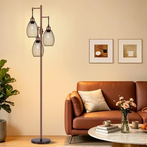 Dimmable Floor Lamp, 3 x 800LM LED Edison Bulbs Included, Farmhouse Industrial Floor Lamp Standing Lamp with Elegant Teardrop Cage Head Tall Lamp for Living Room Bedroom Office Dining Room - Brown Dimmable Floor Lamp, 3 x 800LM LED Edison Bulbs Included, Farmhouse Industrial Floor Lamp Standing Lamp with Elegant Teardrop Cage Head Tall Lamp for Living Room Bedroom Office Dining Room - Brown