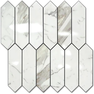 Glossy Carrara White Backsplash Tile Peel and Stick, 12.8 x 12.8 Inch 10 Sheets Long Hexagon PVC Self Adhesive Mosaic Wall Tiles Stick on Backsplash for Kitchen and Bathroom Glossy Carrara White Backsplash Tile Peel and Stick, 12.8 x 12.8 Inch 10 Sheets Long Hexagon PVC Self Adhesive Mosaic Wall Tiles Stick on Backsplash for Kitchen and Bathroom