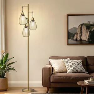 Dimmable Floor Lamp, 3 x 800LM LED Edison Bulbs Included, Farmhouse Industrial Floor Lamp Standing Tree Lamp with Elegant Teardrop Cage Tall Lamps for Living Room Bedroom Office Dining Room-Brass Dimmable Floor Lamp, 3 x 800LM LED Edison Bulbs Included, Farmhouse Industrial Floor Lamp Standing Tree Lamp with Elegant Teardrop Cage Tall Lamps for Living Room Bedroom Office Dining Room-Brass
