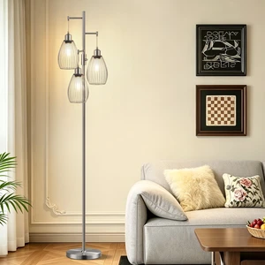 Dimmable Floor Lamp, 3 x 800LM LED Edison Bulbs Included, Industrial Floor Lamp Standing Tree Lamp with Elegant Teardrop Cage Heads Tall Lamps for Living Room Bedroom-Brushed Nickel Dimmable Floor Lamp, 3 x 800LM LED Edison Bulbs Included, Industrial Floor Lamp Standing Tree Lamp with Elegant Teardrop Cage Heads Tall Lamps for Living Room Bedroom-Brushed Nickel