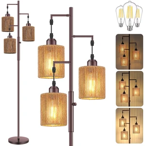 72" Boho Rattan Tree Floor Lamp, Tall Dimmable Industrial Standing Lamp, Corner Decor Accent Lighting for Living Room, Bedroom, Dining Room, Nursery, Cafe (3 x 800LM Bulbs Included) - Brown 72" Boho Rattan Tree Floor Lamp, Tall Dimmable Industrial Standing Lamp, Corner Decor Accent Lighting for Living Room, Bedroom, Dining Room, Nursery, Cafe (3 x 800LM Bulbs Included) - Brown