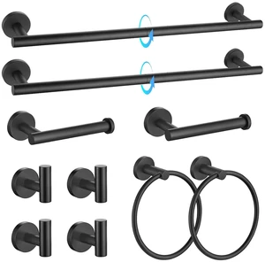 Matte Black Bathroom Hardware Accessories Set 10-Pieces, Premium SUS304 Stainless Steel Bathroom Towel Bar Holder Set 23.6 Inch Round Towel Racks for Bathroom Wall Mounted Matte Black Bathroom Hardware Accessories Set 10-Pieces, Premium SUS304 Stainless Steel Bathroom Towel Bar Holder Set 23.6 Inch Round Towel Racks for Bathroom Wall Mounted