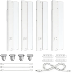 Halo 12-Inch LED Under Cabinet Lights, 4-Pack, 3-CCT, White 2700K/4000K/5000K, dimmable, hardwired/plug-in. Model: UC0112WH274L Halo 12-Inch LED Under Cabinet Lights, 4-Pack, 3-CCT, White 2700K/4000K/5000K, dimmable, hardwired/plug-in. Model: UC0112WH274L