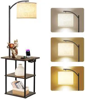 Floor Lamp with Table, End Tables with Charging Station USB, Type-C & AC Outlet; 3 Color Temperatures 9W LED Bulb, Modern Side Table with 3 Shelves for Living Room, Bedroom Floor Lamp with Table, End Tables with Charging Station USB, Type-C & AC Outlet; 3 Color Temperatures 9W LED Bulb, Modern Side Table with 3 Shelves for Living Room, Bedroom