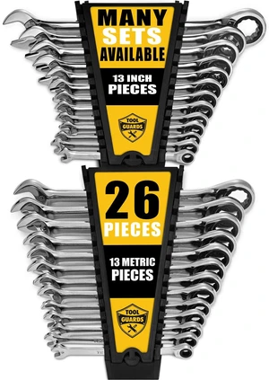 Ratcheting Wrench - Slim Profile - Ratchet Wrench, 26 Pieces Metric & Standard Wrench Set with Rack Organiser Ratcheting Wrench - Slim Profile - Ratchet Wrench, 26 Pieces Metric & Standard Wrench Set with Rack Organiser