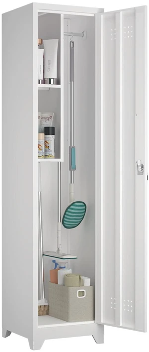 Slim Broom Storage Cabinets, Metal Cabinet with Shelves and Hanging Rod, 15.75" W Utility Storage Cabinet with Locking Door, Slim Cabinet for Small Spaces, Kitchen, Pantry, Office, Shop Slim Broom Storage Cabinets, Metal Cabinet with Shelves and Hanging Rod, 15.75" W Utility Storage Cabinet with Locking Door, Slim Cabinet for Small Spaces, Kitchen, Pantry, Office, Shop
