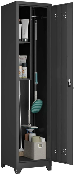 Utility Closet for Cleaning Supplies, Black Metal Storage Cabinet 65 H Broom Closet Storage Cabinet with Hanging Rod, Skinny Cabinet with Lock, Narrow Storage for Laundry, Bathroom Utility Closet for Cleaning Supplies, Black Metal Storage Cabinet 65 H Broom Closet Storage Cabinet with Hanging Rod, Skinny Cabinet with Lock, Narrow Storage for Laundry, Bathroom