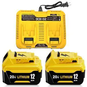 2Pack 12000mAh DCB206 Replacement for Dewalt 20V Battery and DCB102 Charger Compatible with Dewalt 20V Max Battery DCB203 DCB207 DCB200 DCD DCF DCG Series Cordless Power Tools 2Pack 12000mAh DCB206 Replacement for Dewalt 20V Battery and DCB102 Charger Compatible with Dewalt 20V Max Battery DCB203 DCB207 DCB200 DCD DCF DCG Series Cordless Power Tools