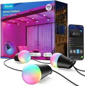 Smart Outdoor String Lights 2, 48ft RGBIC Patio Lights with 15 Bulbs Dimmable Warm White LED Bulbs, IP65 Waterproof, 47 Scene Modes for Backyard, Balcony, Work with Alexa, App Control Smart Outdoor String Lights 2, 48ft RGBIC Patio Lights with 15 Bulbs Dimmable Warm White LED Bulbs, IP65 Waterproof, 47 Scene Modes for Backyard, Balcony, Work with Alexa, App Control