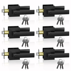 Matte Black Door Handle Heavy Duty,Different Key Entry Door Lever Door Knobs with Lock and Key, Square Door Lever for Bedroom, Bathroom and Front Door6 Pack Matte Black Door Handle Heavy Duty,Different Key Entry Door Lever Door Knobs with Lock and Key, Square Door Lever for Bedroom, Bathroom and Front Door6 Pack