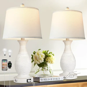 Set of 2 Table Lamps with USB C+A Fast Charging Ports, 26" Tall Farmhouse Living Room Lamp with 3-Way Dimmable Nightstand Lamp White Fabric Shade for Living Room Bedroom Home Office Set of 2 Table Lamps with USB C+A Fast Charging Ports, 26" Tall Farmhouse Living Room Lamp with 3-Way Dimmable Nightstand Lamp White Fabric Shade for Living Room Bedroom Home Office