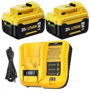 2 Pack 12.0Ah DCB206 Replacement for Dewalt 20V Battery and DCB107 Charger 2 Pack 12.0Ah DCB206 Replacement for Dewalt 20V Battery and DCB107 Charger