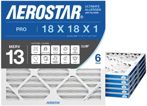 Air Filter 18x18x1 MERV 13 AC Filter, HVAC, Furnace Filter, 6 Pack ACTUAL SIZE (17.50 x 17.50 x 0.75) AC Filter, Furnace Filter, Allergies, Dust, Pet Dander & Smoke MERV 13 (MPR 1500) Air Filter 18x18x1 MERV 13 AC Filter, HVAC, Furnace Filter, 6 Pack ACTUAL SIZE (17.50 x 17.50 x 0.75) AC Filter, Furnace Filter, Allergies, Dust, Pet Dander & Smoke MERV 13 (MPR 1500)