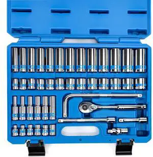 02512A 3/8 Drive Socket Set with Quick Release Ratchet (90 Tooth), 43 Piece Standard and Deep Metric Sizes, 6mm to 24mm, 6 Point, Universal Joint, 3/8 Extension Bars, Made with CR-V Steel 02512A 3/8 Drive Socket Set with Quick Release Ratchet (90 Tooth), 43 Piece Standard and Deep Metric Sizes, 6mm to 24mm, 6 Point, Universal Joint, 3/8 Extension Bars, Made with CR-V Steel
