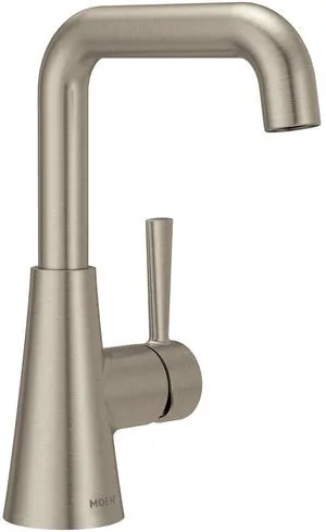 Ronan Spot Resist Brushed Nickel Double Bend Single Hole Modern Bathroom Sink Faucet with Optional Deckplate and Spring Loaded Drain Assembly, 84024SRN Ronan Spot Resist Brushed Nickel Double Bend Single Hole Modern Bathroom Sink Faucet with Optional Deckplate and Spring Loaded Drain Assembly, 84024SRN