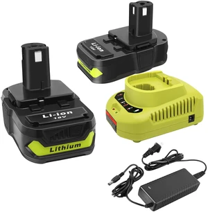 2Packs 18V Battery and Charger Combo for Ryobi 18 Volt Cordless Tools Battery and P118B Charger, 18V Battery Capacity Output 3.0Ah 2Packs 18V Battery and Charger Combo for Ryobi 18 Volt Cordless Tools Battery and P118B Charger, 18V Battery Capacity Output 3.0Ah
