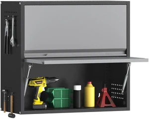 2 Door Garage Wall Cabinet with Up-Flip Door, 25.6" H Metal Wall Cabinet Wall Mounted Metal Storage Cabinet for Garage,Basement,Ware House Assembly Required 2 Door Garage Wall Cabinet with Up-Flip Door, 25.6" H Metal Wall Cabinet Wall Mounted Metal Storage Cabinet for Garage,Basement,Ware House Assembly Required