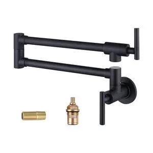 Pot Filler Faucet Matte Black, Brass Pot Filler Wall Mount Kitchen Stove Faucet with Double Joint Swing Arms Pot Filler Faucet Matte Black, Brass Pot Filler Wall Mount Kitchen Stove Faucet with Double Joint Swing Arms