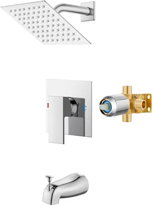 6 Inch Shower Faucet Set,Bathtub Faucet Kit,Chrome Polish Shower Tub Faucet Set,Male Threads Rough-In Valve,Square Head Shower System 6 Inch Shower Faucet Set,Bathtub Faucet Kit,Chrome Polish Shower Tub Faucet Set,Male Threads Rough-In Valve,Square Head Shower System