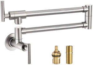 Pot Filler Faucet Brushed Nickel: Stainless Steel Pot Filler Over Stove, Wall Mounted Kitchen Folding Faucet with Double Joint Swing Arms Pot Filler Faucet Brushed Nickel: Stainless Steel Pot Filler Over Stove, Wall Mounted Kitchen Folding Faucet with Double Joint Swing Arms