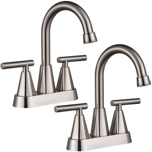 Brushed Nickel Bathroom Faucets, Centerset 4 Inch, 2 Pack Bathroom Sink Faucet with Pop Up Drain and Supply Hoses, 2 Handle Stainless Steel Faucet for Vanity, RV, Farmhouse Brushed Nickel Bathroom Faucets, Centerset 4 Inch, 2 Pack Bathroom Sink Faucet with Pop Up Drain and Supply Hoses, 2 Handle Stainless Steel Faucet for Vanity, RV, Farmhouse