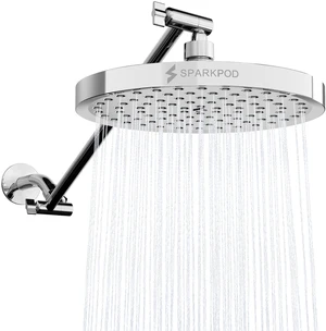 8" Round Rain Shower Head with 16" Shower Arm Shower Head & Extension Arm Combo, Height Adjustable, High Pressure Performance, Easy 1-Minute Installation, Polished Chrome 8" Round Rain Shower Head with 16" Shower Arm Shower Head & Extension Arm Combo, Height Adjustable, High Pressure Performance, Easy 1-Minute Installation, Polished Chrome