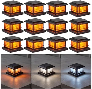Flickering Flame Solar Post Cap Lights Outdoor, Black Post Lights with 3 Color Temperature, Fits 3.5" 4" 4.5" 5" Wood/Vinyl Posts, IP64 Waterproof Fence Deck Lights for Garden Patio Yard 12Pack Flickering Flame Solar Post Cap Lights Outdoor, Black Post Lights with 3 Color Temperature, Fits 3.5" 4" 4.5" 5" Wood/Vinyl Posts, IP64 Waterproof Fence Deck Lights for Garden Patio Yard 12Pack