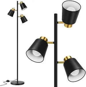 Tree Floor Lamps for Living Room, 67" Modern Standing Floor Lamp with 3 LED Bulb, Industrial Tall Lamp Reading Lighting for Bedroom Study Office Decor, 3 Rotatable Light Heads, Black Gold Tree Floor Lamps for Living Room, 67" Modern Standing Floor Lamp with 3 LED Bulb, Industrial Tall Lamp Reading Lighting for Bedroom Study Office Decor, 3 Rotatable Light Heads, Black Gold