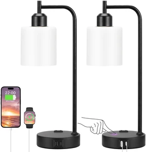 Industrial Touch Bedside Lamps for Bedrooms Set of 2 - 3-Way Dimmable Nightstand Lamps with USB C+A Ports and Outlet, Table Lamps with Opal Glass Shade for Living Room, Desk Lamps for Home Office Industrial Touch Bedside Lamps for Bedrooms Set of 2 - 3-Way Dimmable Nightstand Lamps with USB C+A Ports and Outlet, Table Lamps with Opal Glass Shade for Living Room, Desk Lamps for Home Office