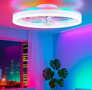 RGB Ceiling Fan with Light, Low Profile Ceiling Fans, White 20'' Modern Flush Mount Bladeless Fan Light, Remote APP Control, Dimmable, Fandelier for Bedroom, Living Room, Kitchen RGB Ceiling Fan with Light, Low Profile Ceiling Fans, White 20'' Modern Flush Mount Bladeless Fan Light, Remote APP Control, Dimmable, Fandelier for Bedroom, Living Room, Kitchen