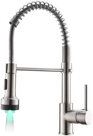 Modern Kitchen Faucet Pull Down Sprayer,Stainless Steel Single Handle Kitchen Sink Faucet with LED Light,Brushed Nickel Modern Kitchen Faucet Pull Down Sprayer,Stainless Steel Single Handle Kitchen Sink Faucet with LED Light,Brushed Nickel