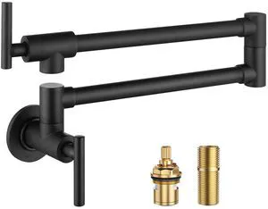 Black Pot Filler Faucet - 304 Stainless Steel Pot Filler Over Stove, Wall Mounted Kitchen Folding Faucet with Double Joint Swing Arms Black Pot Filler Faucet - 304 Stainless Steel Pot Filler Over Stove, Wall Mounted Kitchen Folding Faucet with Double Joint Swing Arms