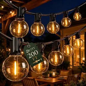 200 FT Outdoor String Lights Waterproof, Outside Patio Light 104 Bulbs Commercial Dimmable G40 LED Lights Shatterproof, Hanging Lighting for Cafe, Bistro, Porch, Deck, Backyard,Wedding, 2700K 200 FT Outdoor String Lights Waterproof, Outside Patio Light 104 Bulbs Commercial Dimmable G40 LED Lights Shatterproof, Hanging Lighting for Cafe, Bistro, Porch, Deck, Backyard,Wedding, 2700K