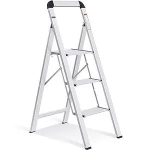 Aluminium 3 Step Ladder, Lightweight Step Stool with Non-Slip Pedals, Handrail, 330 LBS Foldable Step Ladder for Kitchen, Garage, Home, Space Saving, Sturdy and Portable, Silver Aluminium 3 Step Ladder, Lightweight Step Stool with Non-Slip Pedals, Handrail, 330 LBS Foldable Step Ladder for Kitchen, Garage, Home, Space Saving, Sturdy and Portable, Silver