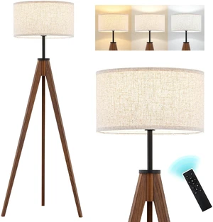 Ash Wood Tripod Floor Lamp Stepless Dimmer & Color Temperature, Remote Control Mid Century Modern Coner Standing Lamp Linen Shade for Living Room Bedroom Office, LED Bulb Included, Walnut Ash Wood Tripod Floor Lamp Stepless Dimmer & Color Temperature, Remote Control Mid Century Modern Coner Standing Lamp Linen Shade for Living Room Bedroom Office, LED Bulb Included, Walnut
