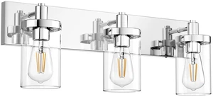 Chrome Vanity Light for Bathroom 3 Light Farmhouse Bathroom Lights Fixtures Over Mirror with Clear Glass Shade(Exclude Bulb) Chrome Vanity Light for Bathroom 3 Light Farmhouse Bathroom Lights Fixtures Over Mirror with Clear Glass Shade(Exclude Bulb)