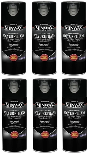 6 Pack of 11.5 oz 33060 Clear Fast-Drying Oil-Based Polyurethane, Warm Satin 6 Pack of 11.5 oz 33060 Clear Fast-Drying Oil-Based Polyurethane, Warm Satin