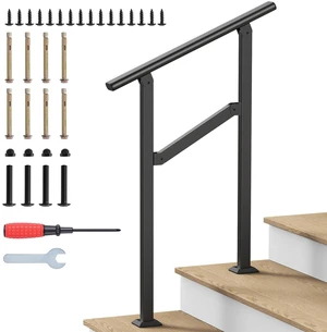 Hand Rails for Outdoor Steps 2-5 Steps Wrought Iron Handrails Stair Railing for Porch, Home, Garden, Indoor, Staircase Handrails for Wooden, Cement, Brick, Marble (2 Steps) Hand Rails for Outdoor Steps 2-5 Steps Wrought Iron Handrails Stair Railing for Porch, Home, Garden, Indoor, Staircase Handrails for Wooden, Cement, Brick, Marble (2 Steps)