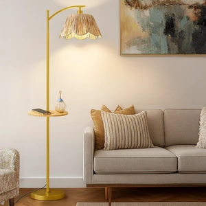 Floor Lamp with Table for Bedroom, Boho Standing Lamps with Foot Switch, Farmhouse Floor Lamp for Living Room, Arc Rattan Lamps with Gold Metal Base & Pole, Ideal for Home Décor Floor Lamp with Table for Bedroom, Boho Standing Lamps with Foot Switch, Farmhouse Floor Lamp for Living Room, Arc Rattan Lamps with Gold Metal Base & Pole, Ideal for Home Décor