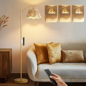 Arc Floor Lamp for Living Room with 3 Color Temperatures, Rattan Boho Floor Lamp with Remote & Dimmable Bulb, Farmhouse Floor Lamps Suitable for Bedroom, Study(Light Woodgrain) Arc Floor Lamp for Living Room with 3 Color Temperatures, Rattan Boho Floor Lamp with Remote & Dimmable Bulb, Farmhouse Floor Lamps Suitable for Bedroom, Study(Light Woodgrain)