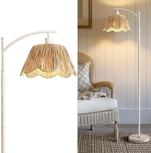 Farmhouse Floor Lamps for Living Room, Boho Floor Lamp for Bedroom with Foot Switch, Rattan Floor Lamp for Reading with Hand-Woven Shade, Antique White Metal Base & Pole Farmhouse Floor Lamps for Living Room, Boho Floor Lamp for Bedroom with Foot Switch, Rattan Floor Lamp for Reading with Hand-Woven Shade, Antique White Metal Base & Pole
